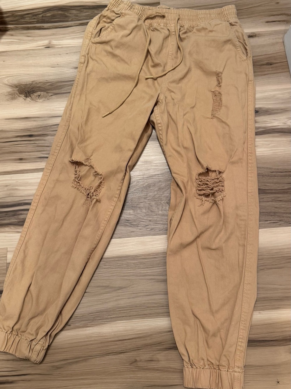 Women’s Forever 21 Distressed caramel Tan Drawstring Jogger Pants size large